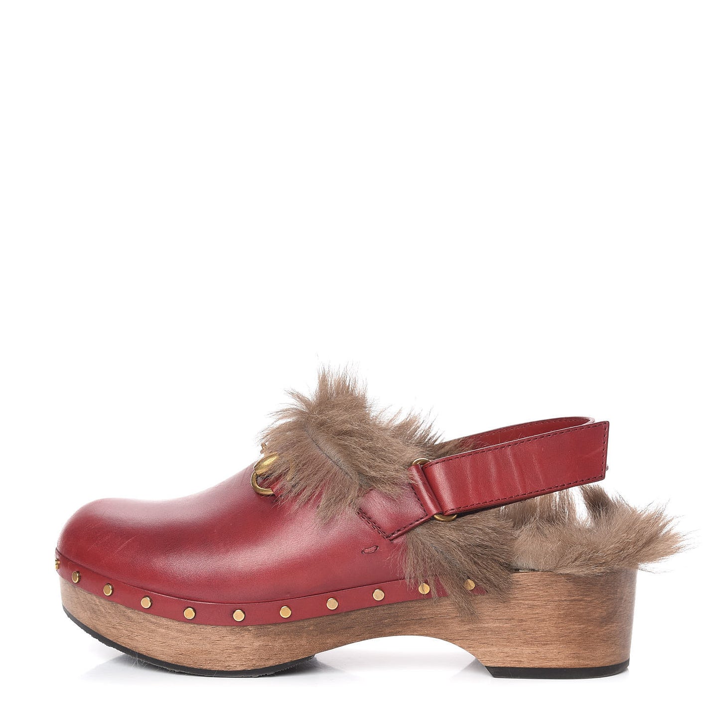 Calfskin Fur Horsebit Amstel Slingback Clogs 40 Rosso Naturale