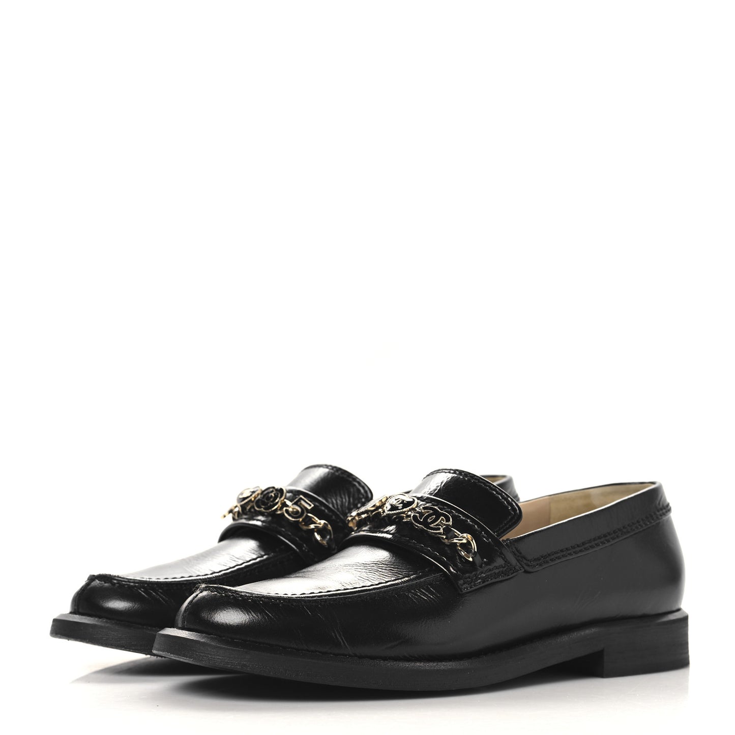 Calfskin Enamel Charms Mocassin Loafers 38 Black