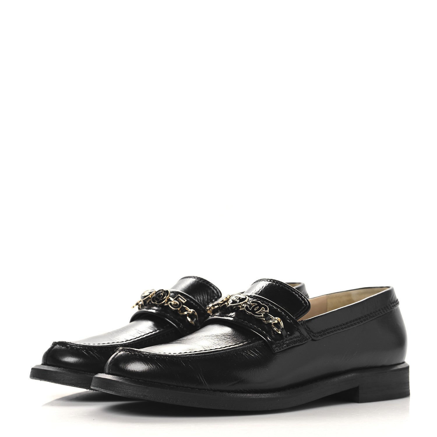 Chanel Calfskin Enamel Charms Mocassin Loafers 38 Black 4 of 10