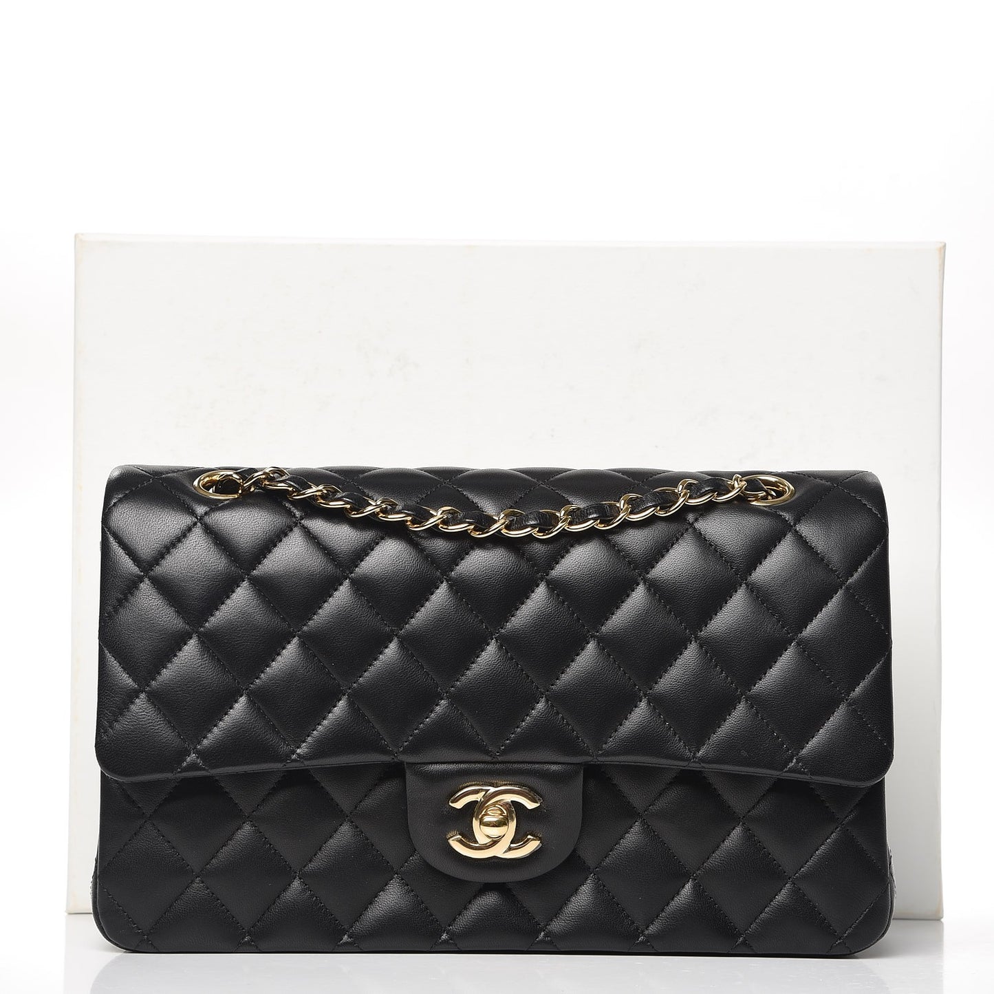 Lambskin Quilted Medium Double Flap Black