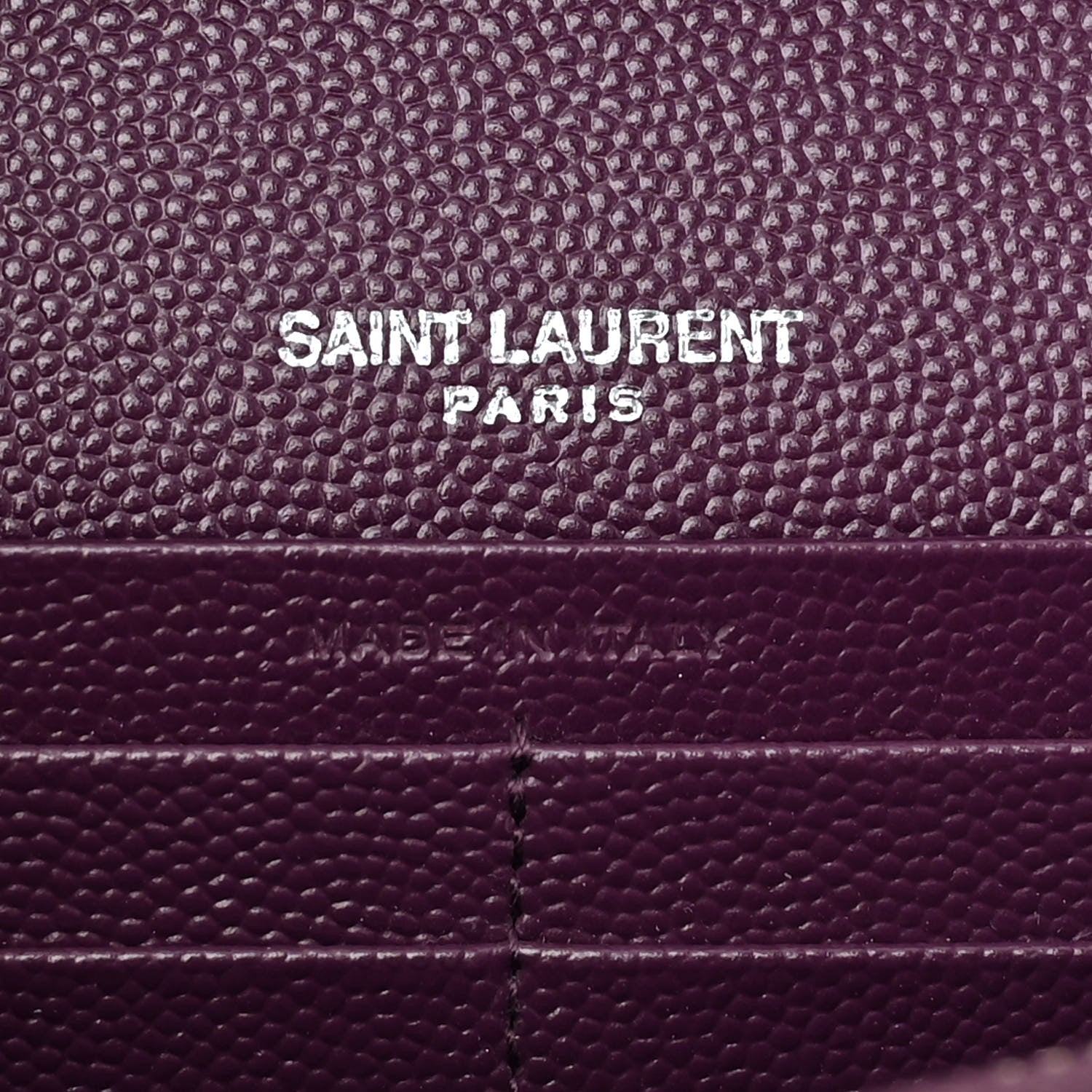 Saint Laurent Grain De Poudre Matelasse Chevron Monogram Chain Wallet Prugna 6 of 9