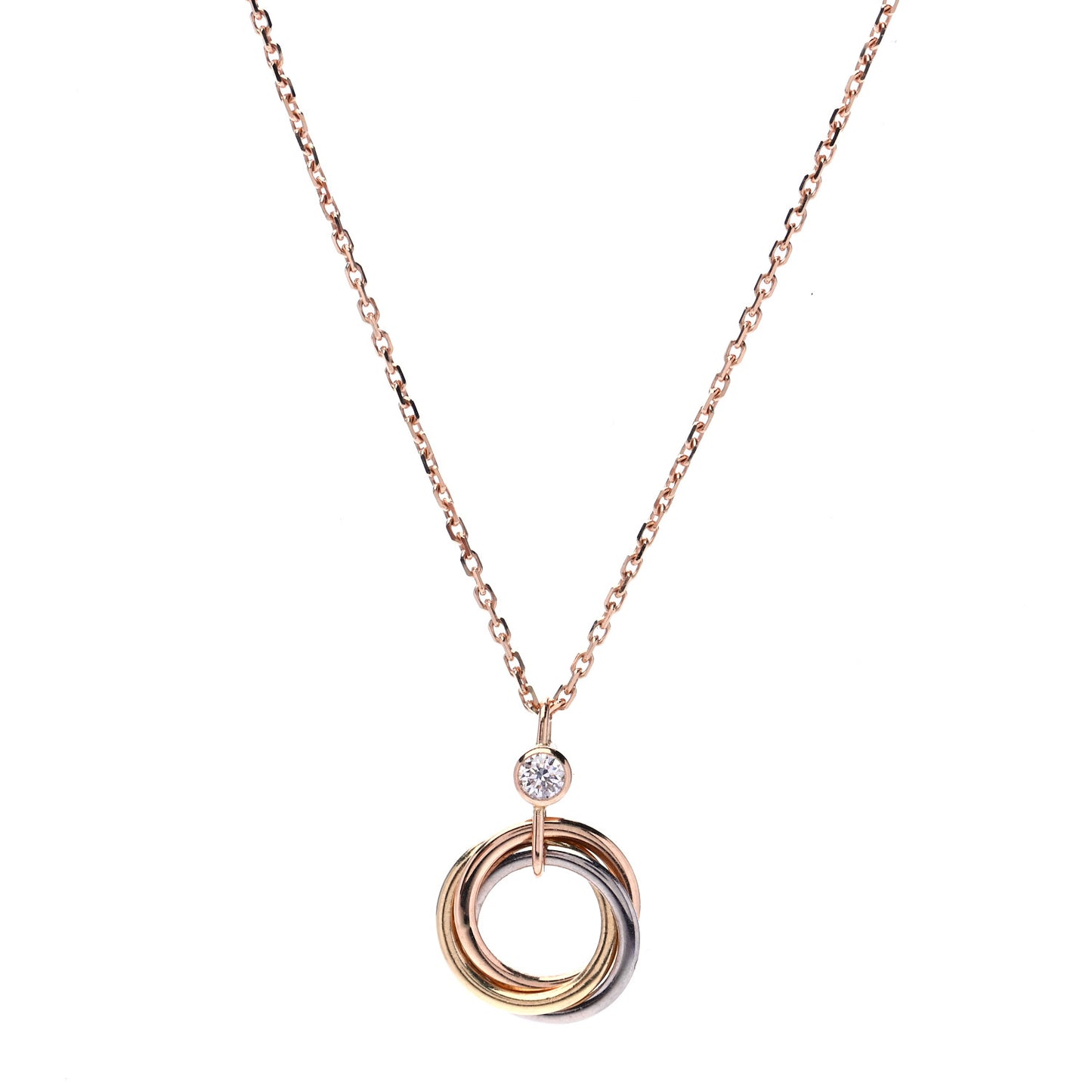 18K Pink Yellow White Gold Diamond Trinity Pendant Necklace