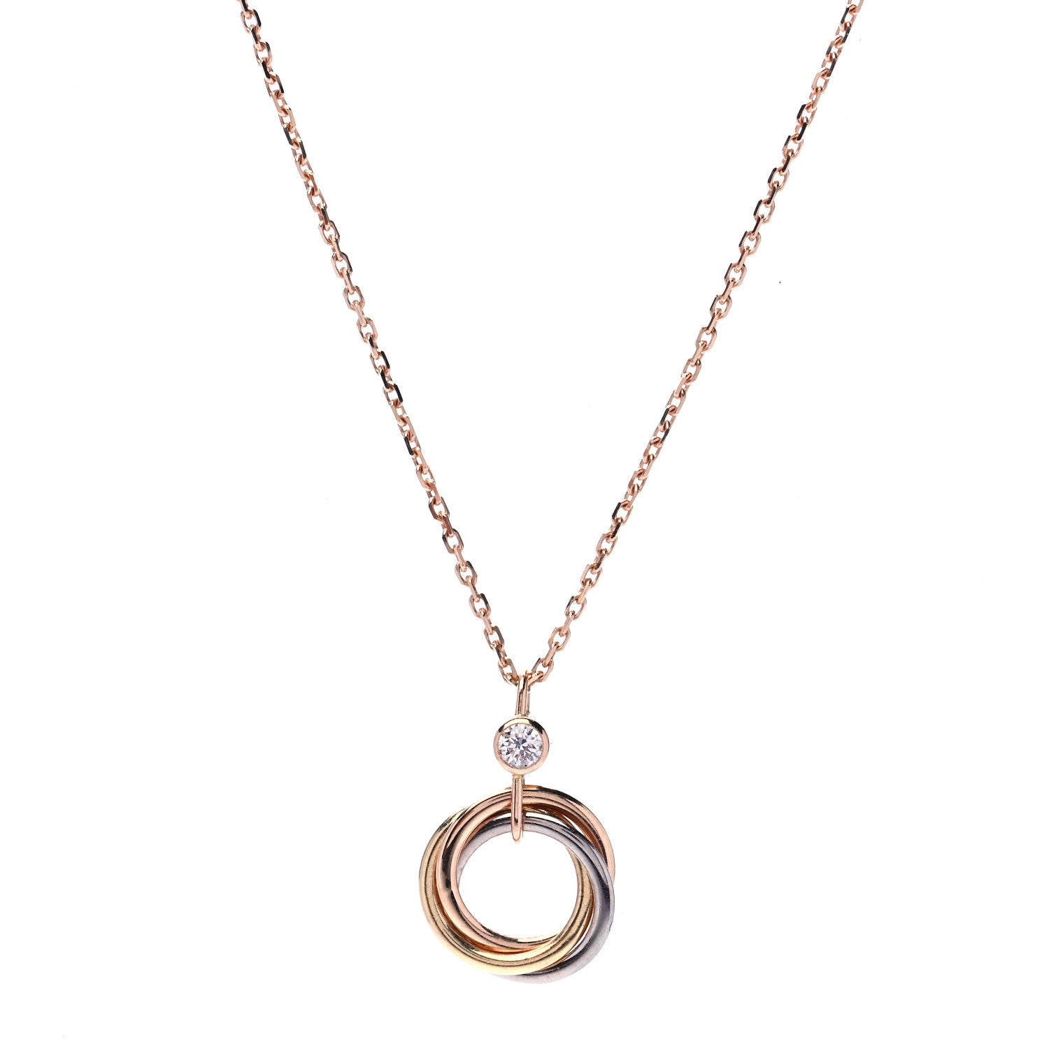 Cartier 18K Pink Yellow White Gold Diamond Trinity Pendant Necklace 2 of 5