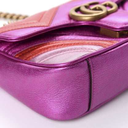 Gucci Metallic Calfskin Matelasse Mini GG Marmont Shoulder Bag Fuchsia 6 of 10