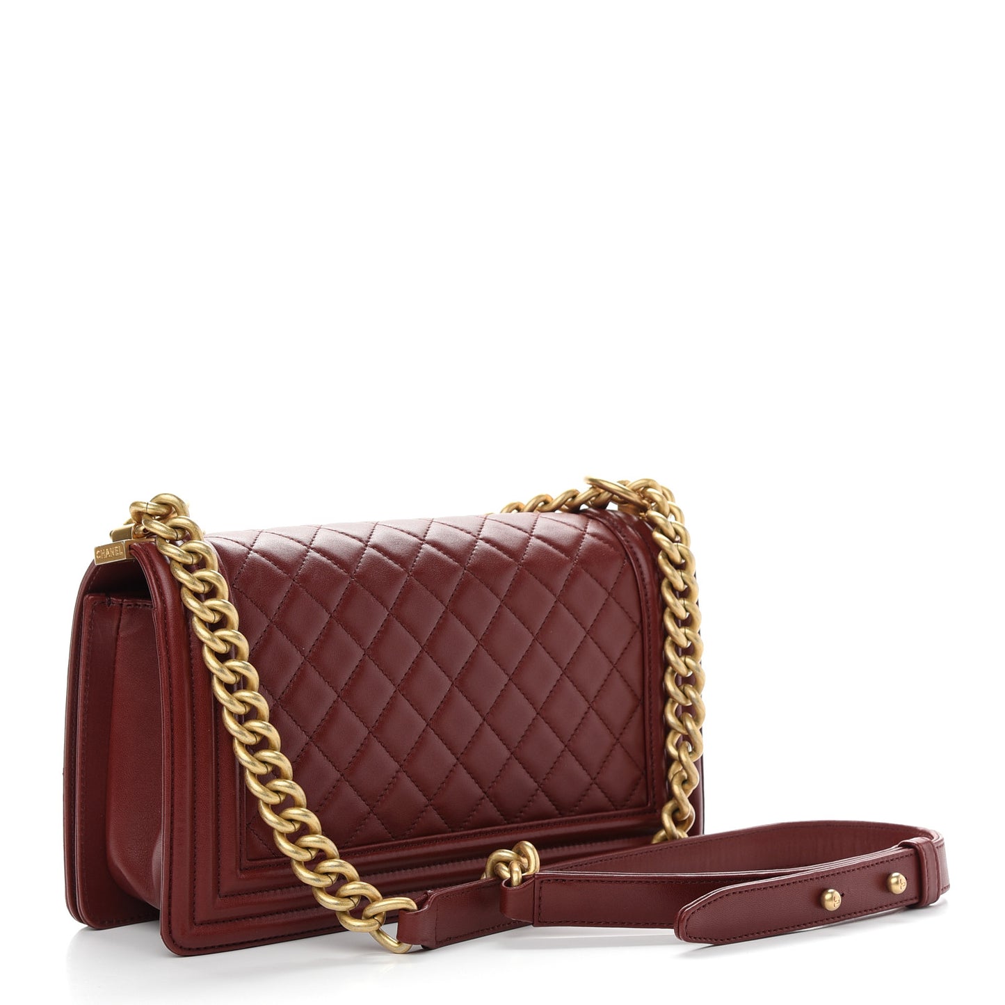 Lambskin Quilted Medium Boy Flap Dark Red