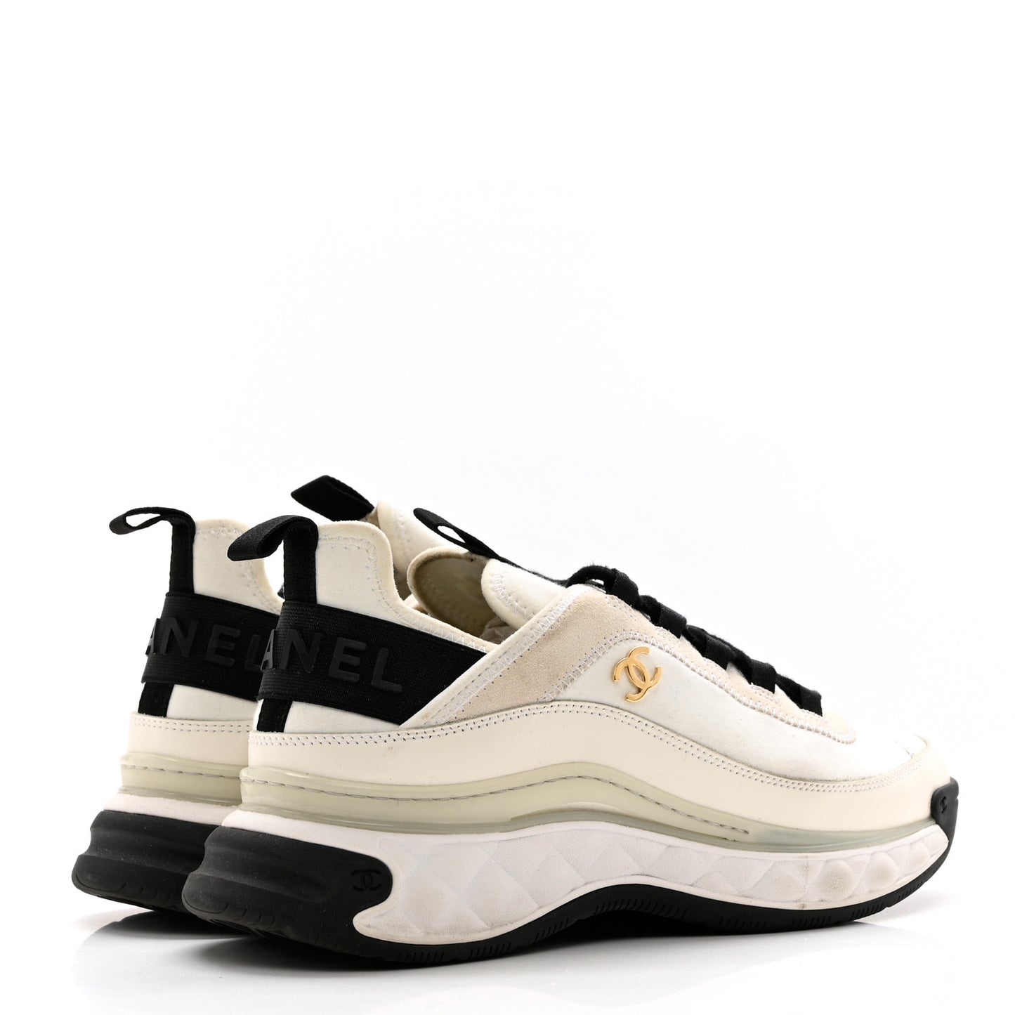Velvet Calfskin Mixed Fibers CC Sneakers 40 Ivory Black