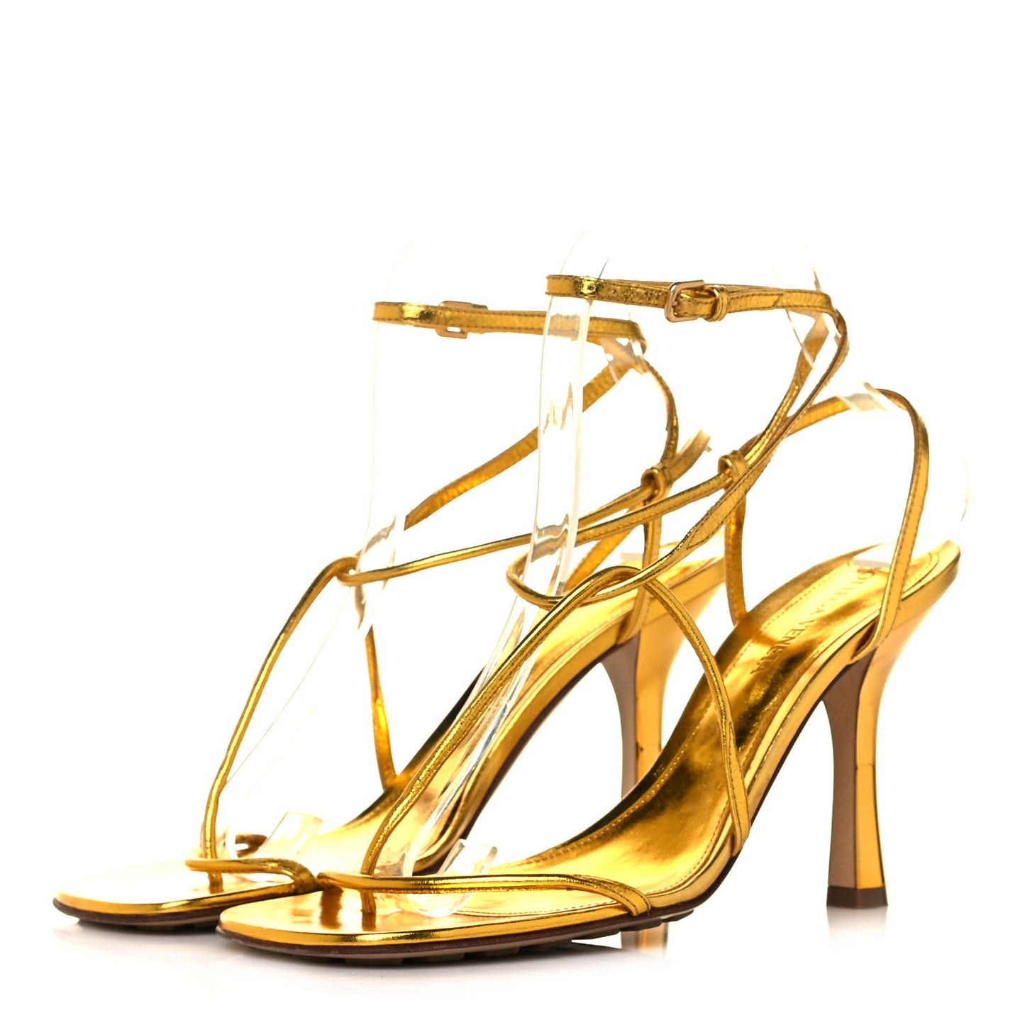 Laminated Calfskin The Line 90mm Sandals 37 Gold