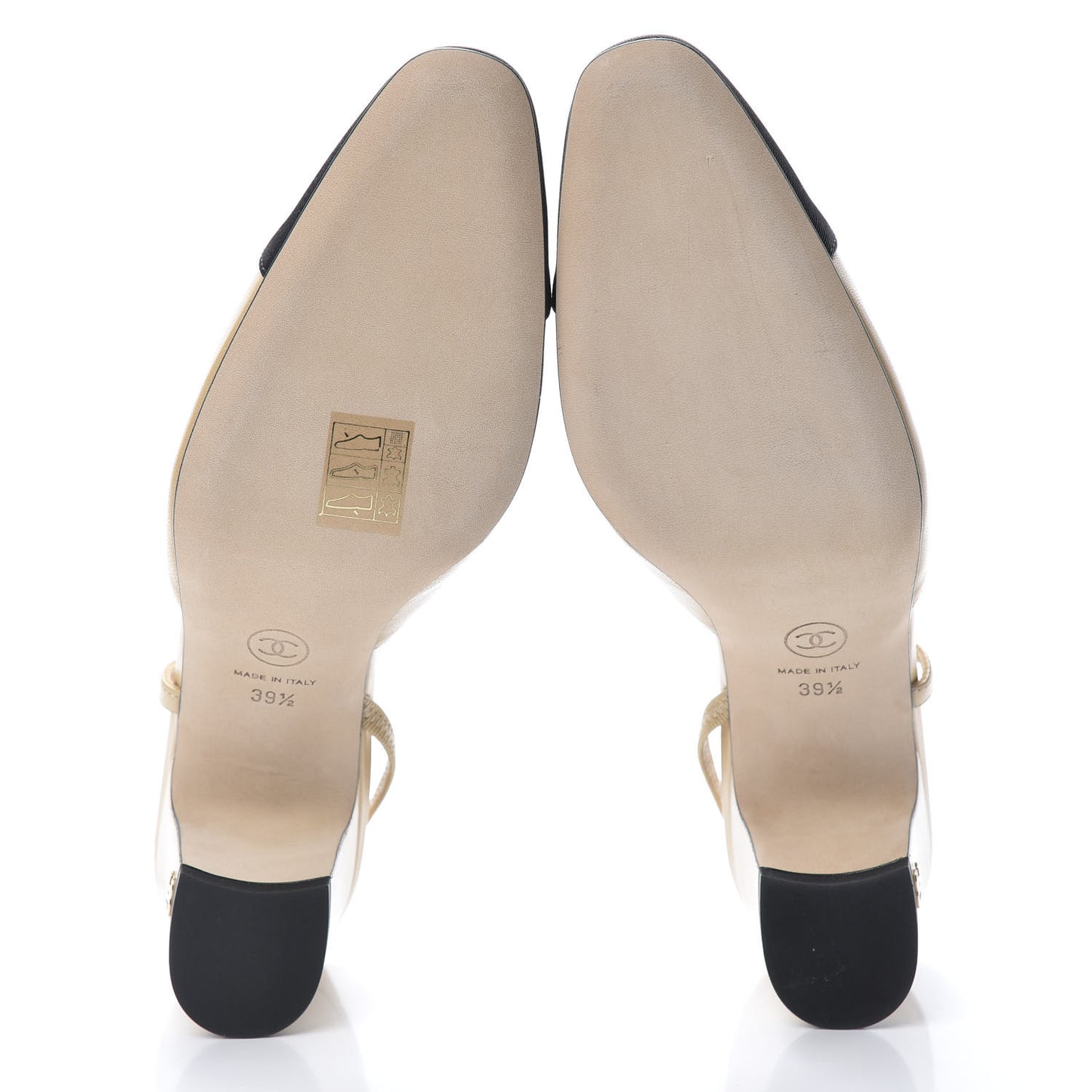 Goatskin Grosgrain Cap Toe CC Slingback Pumps 39.5 Beige Black