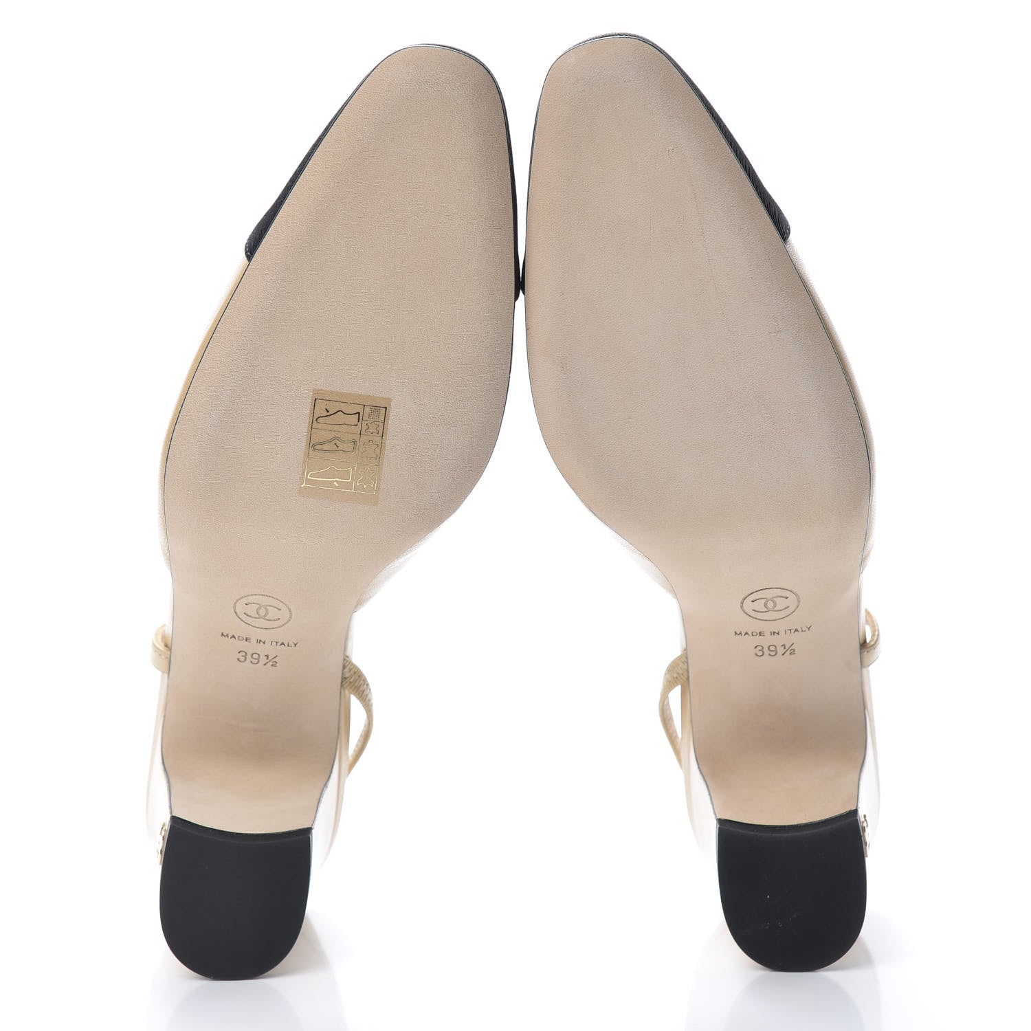 Chanel Goatskin Grosgrain Cap Toe CC Slingback Pumps 39.5 Beige Black 5 of 9