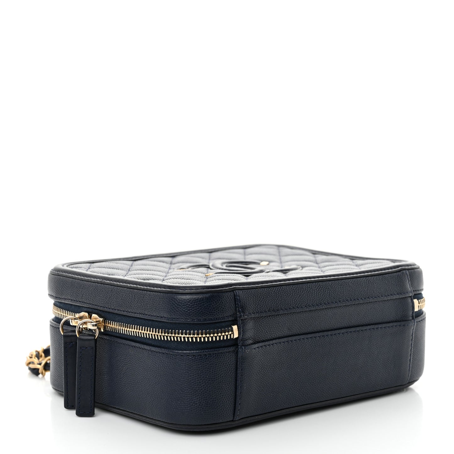 Caviar Quilted Medium CC Filigree Vanity Case Navy