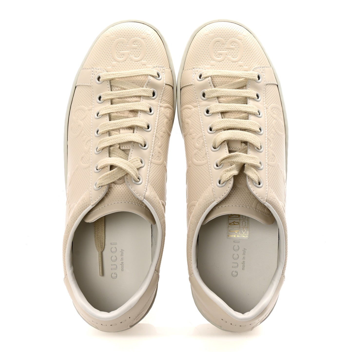 Calfskin GG Tennis Embossed Womens Ace Sneakers 39 Mystic White