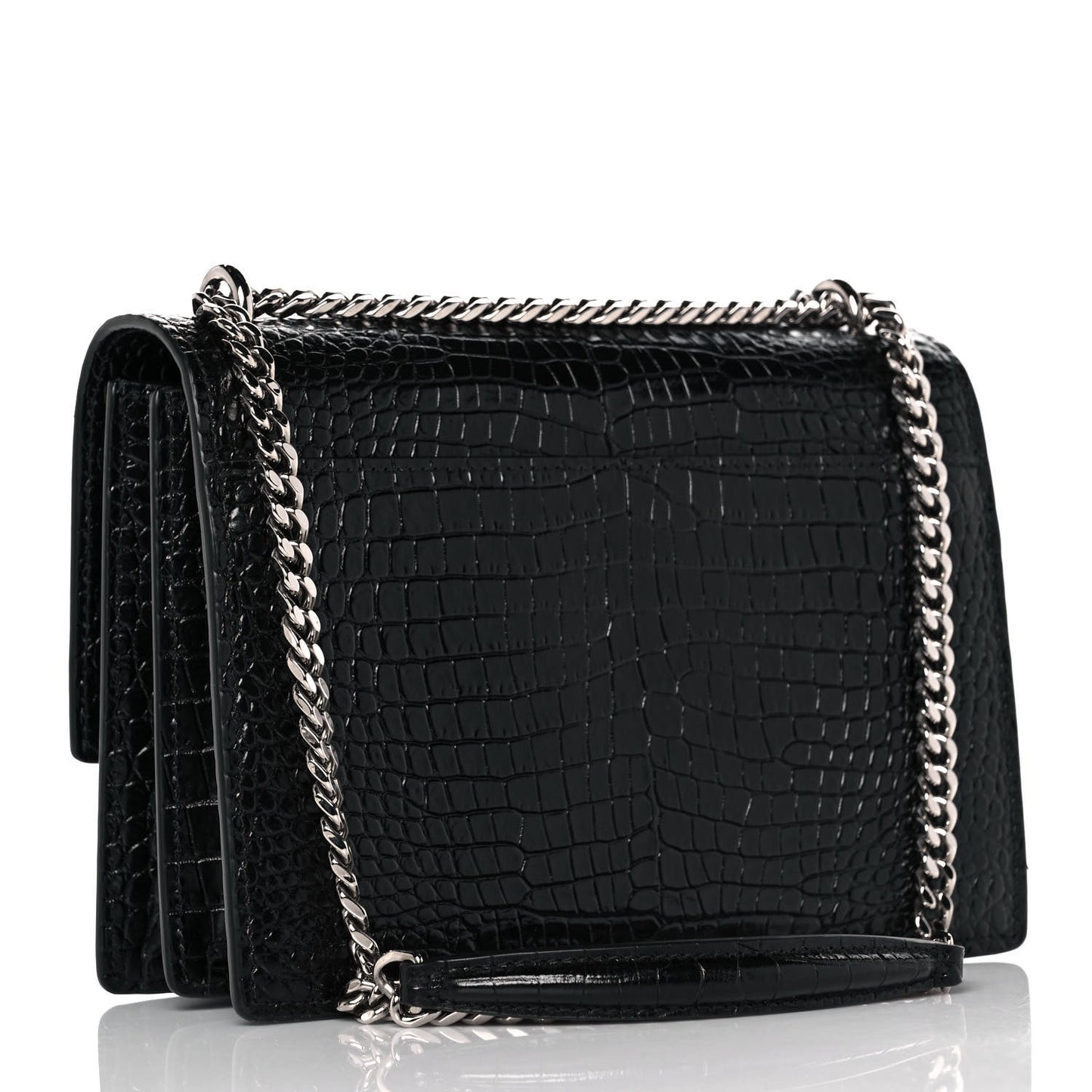 Calfskin Crocodile Embossed Medium Monogram Sunset Black
