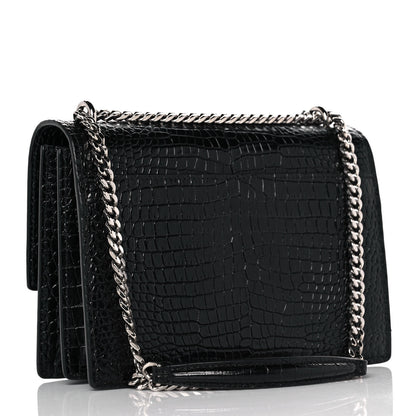 Saint Laurent Calfskin Crocodile Embossed Medium Monogram Sunset Black 3 of 8