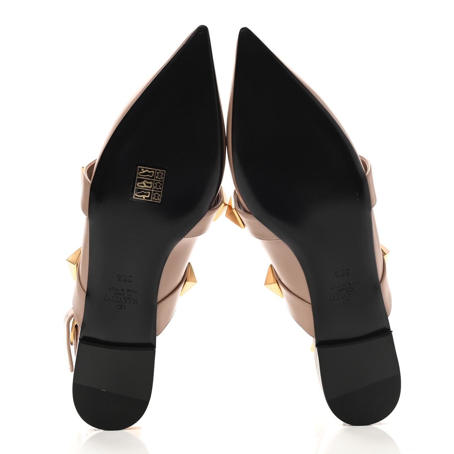 Calfskin Roman Stud Ankle Strap Flat Mules 38.5 Rose Cannelle