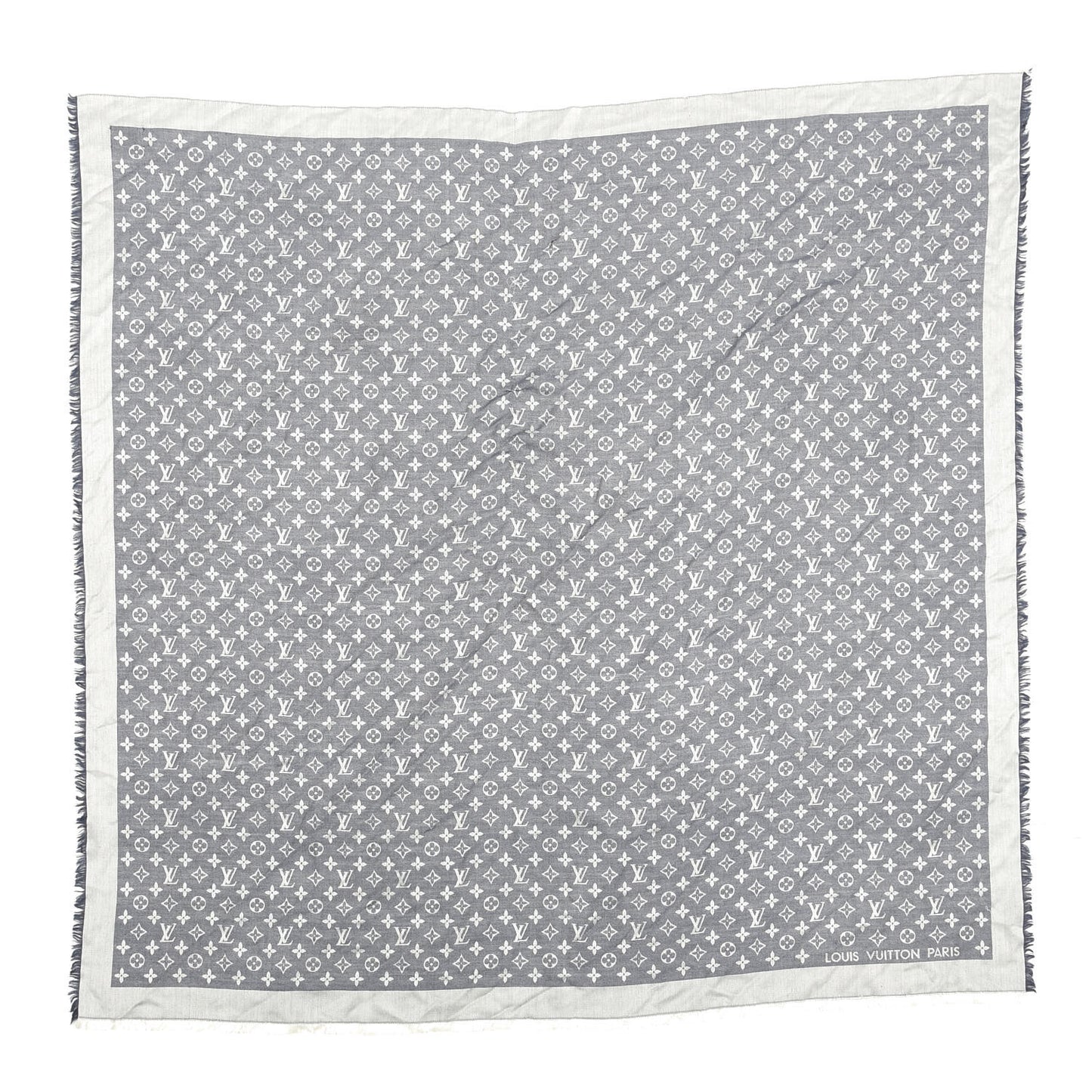 Wool Silk Monogram Denim Shawl Blue