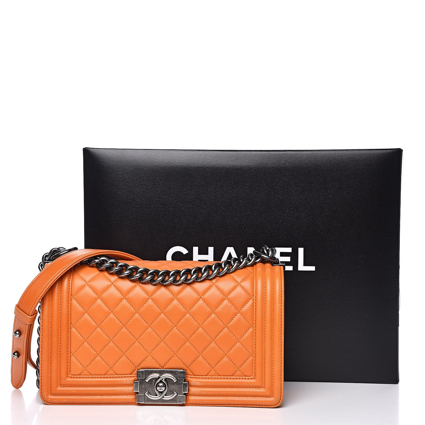 Lambskin Quilted Medium Boy Flap Orange
