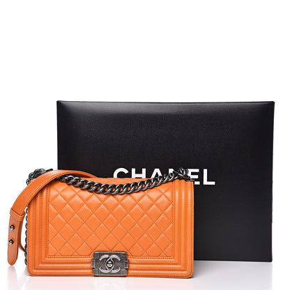 Chanel Lambskin Quilted Medium Boy Flap Orange 16 of 16