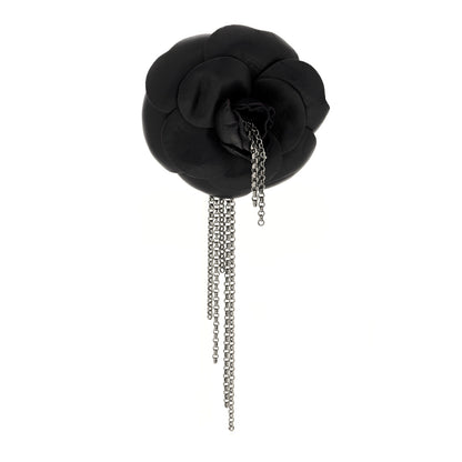 Chanel Calfskin Metal Camellia Brooch Black Silver 1 of 4