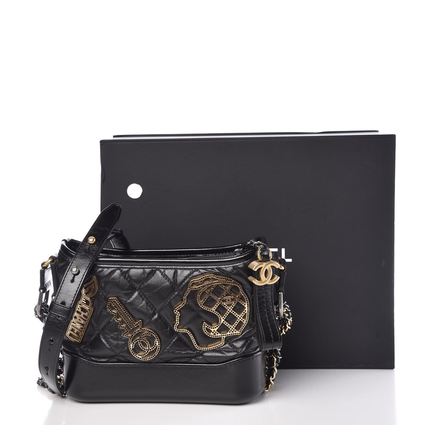 Aged Calfskin Quilted Charms Small Gabrielle Hobo Black