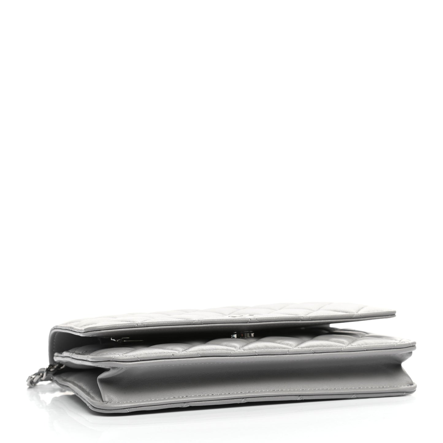 Lambskin Quilted Wallet On Chain WOC Grey