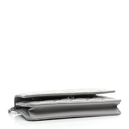 Chanel Lambskin Quilted Wallet On Chain WOC Grey 4 of 14