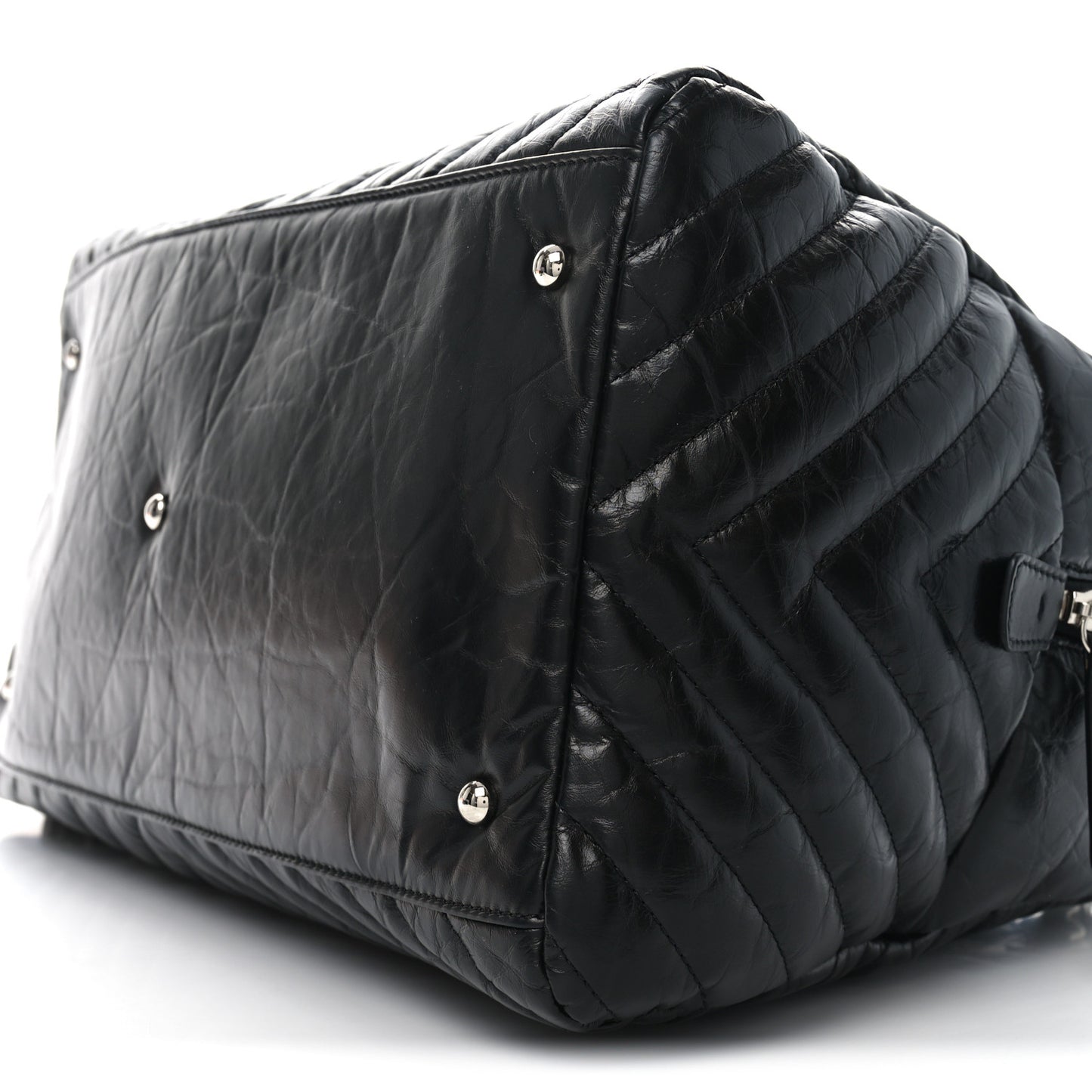 Aged Calfskin Chevron Medium Soft Bowling Bag Black