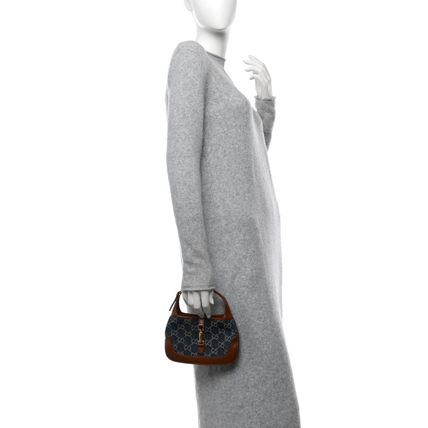 New Denim GG Monogram Calfskin Mini Jackie 1961 Hobo Blue Tea Cuir