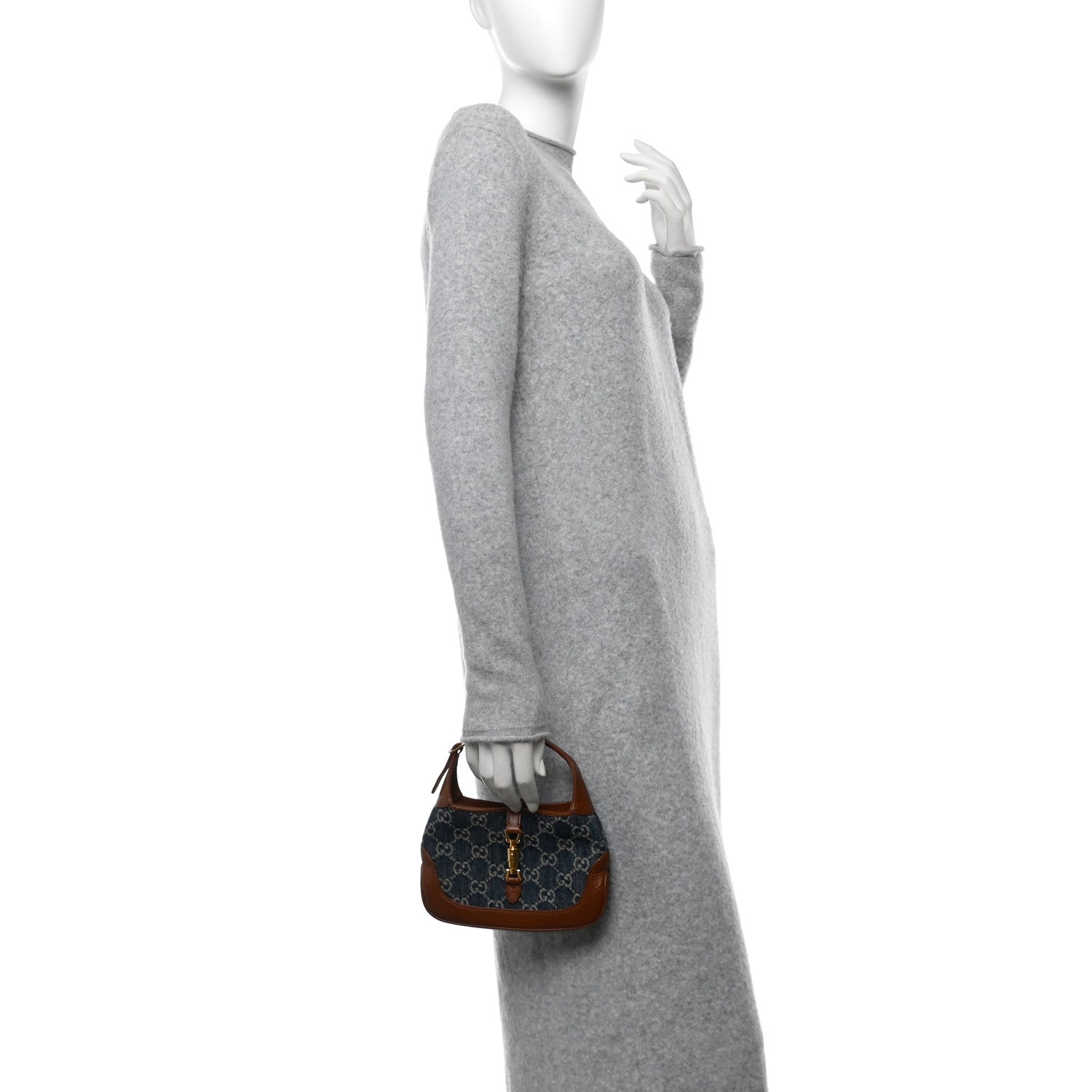 Gucci New Denim GG Monogram Calfskin Mini Jackie 1961 Hobo Blue Tea Cuir 2 of 12