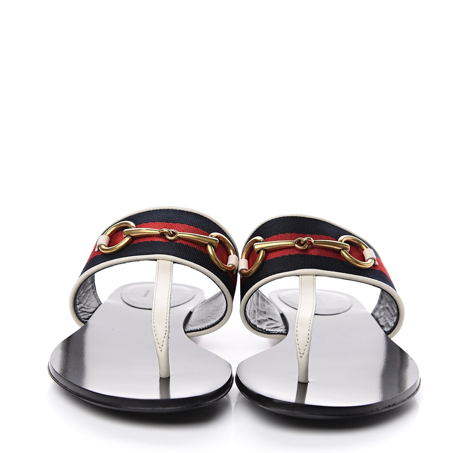 Calfskin Horsebit Web Thong Sandals 37.5 White Black