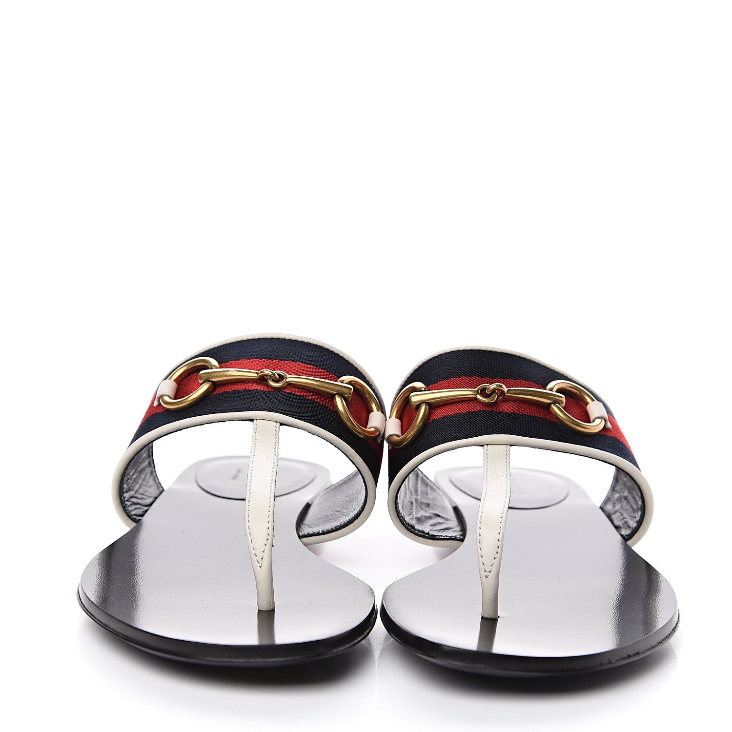 Gucci Calfskin Horsebit Web Thong Sandals 37.5 White Black 2 of 8