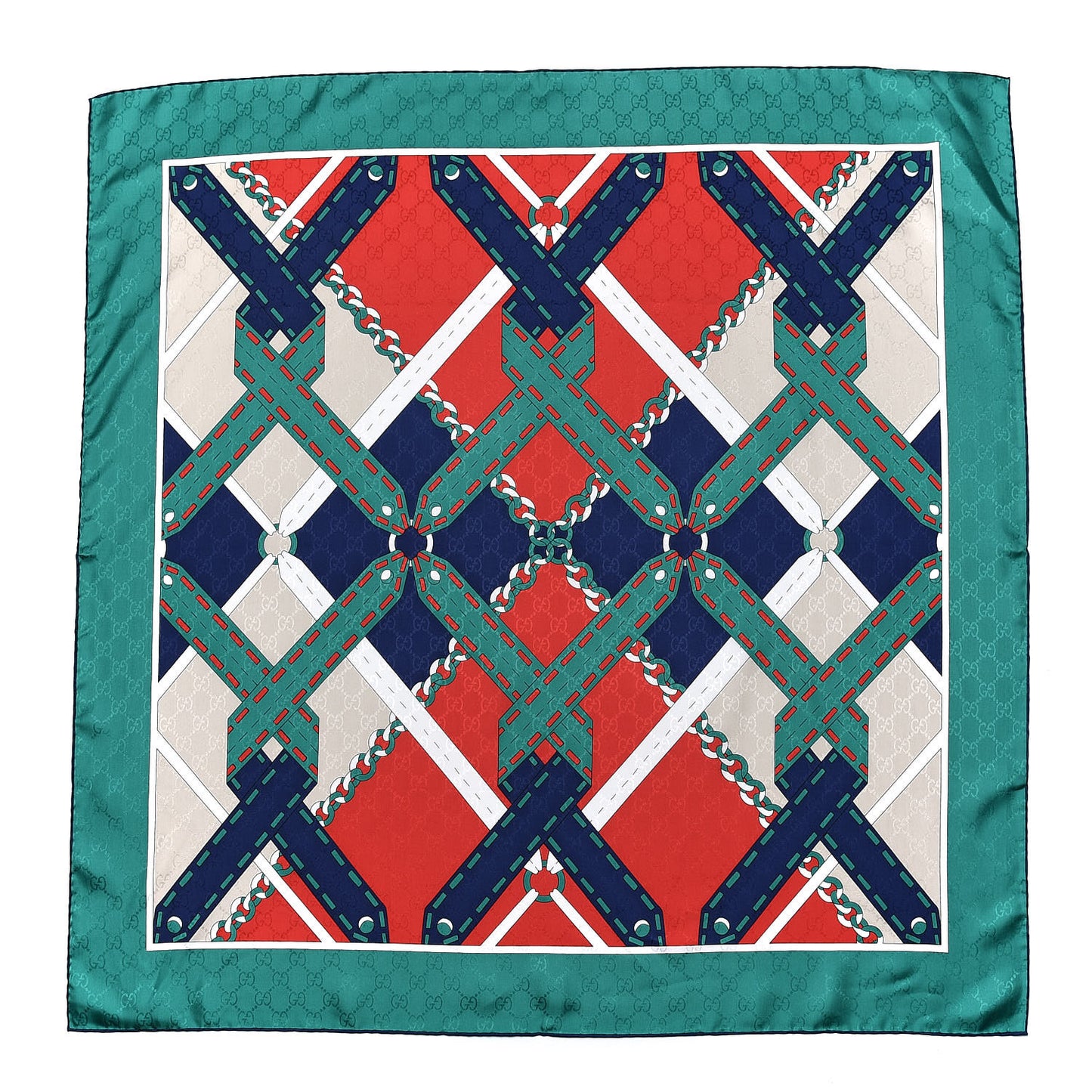 Silk Chain Argyle Square Scarf Flame Dark Green