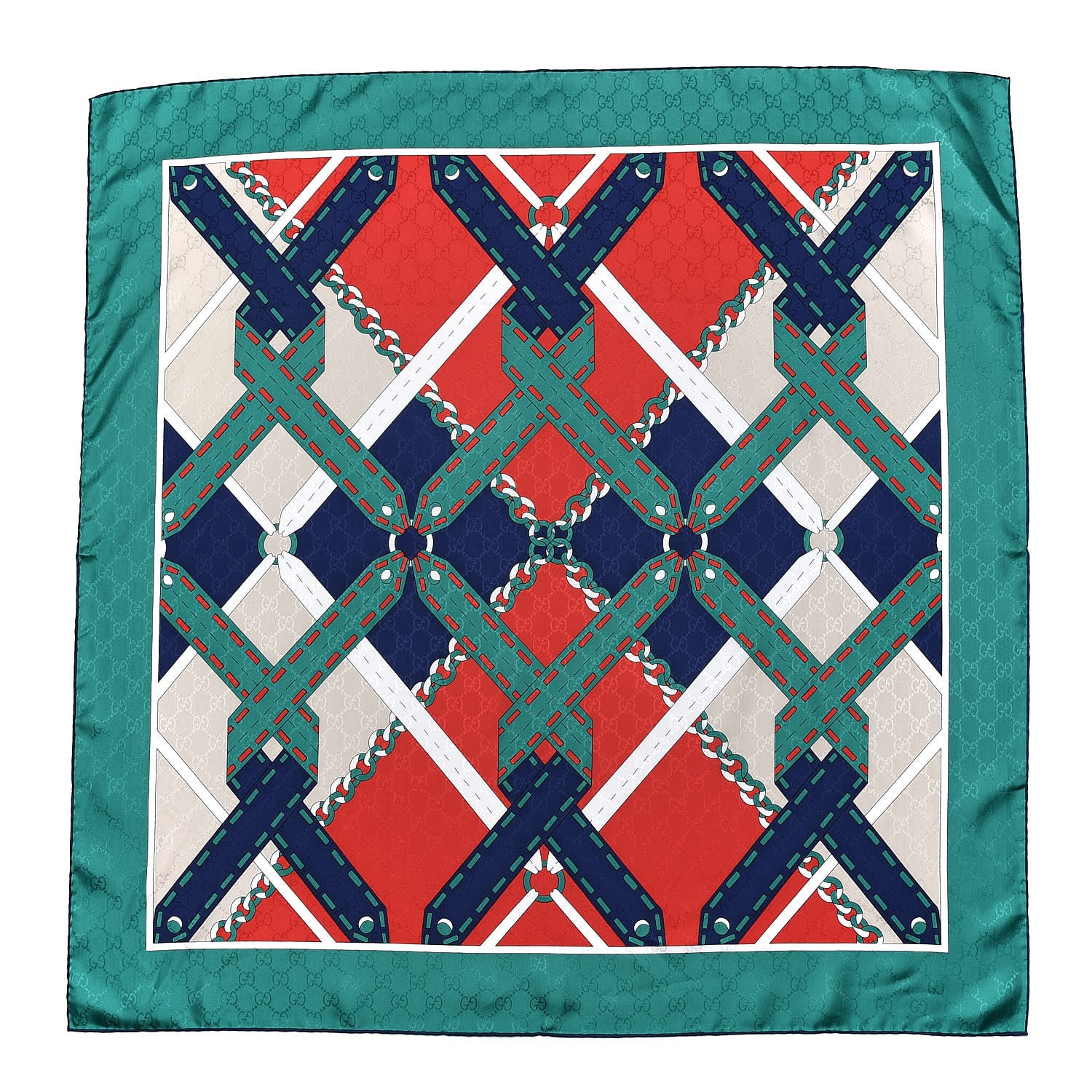 Gucci Silk Chain Argyle Square Scarf Flame Dark Green 1 of 4