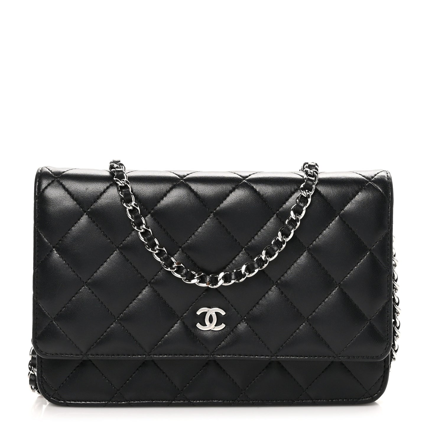 Lambskin Quilted Wallet On Chain WOC Black