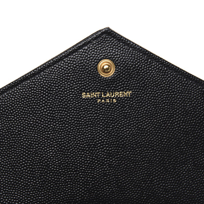 Saint Laurent Grain De Poudre Matelasse Chevron Monogram Chain Wallet Black 6 of 9