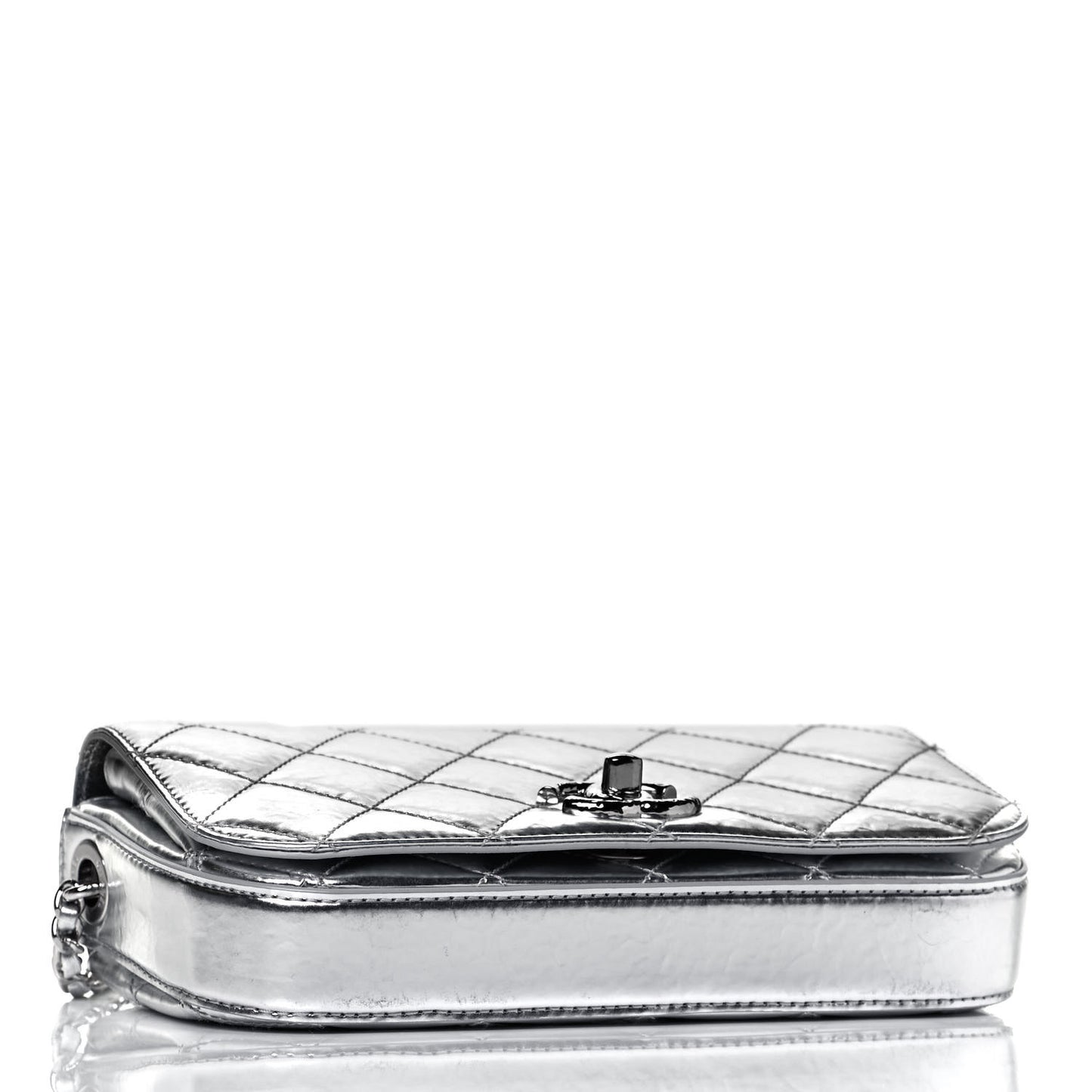 Hammered Metallic Calfskin Quilted Flap Silver