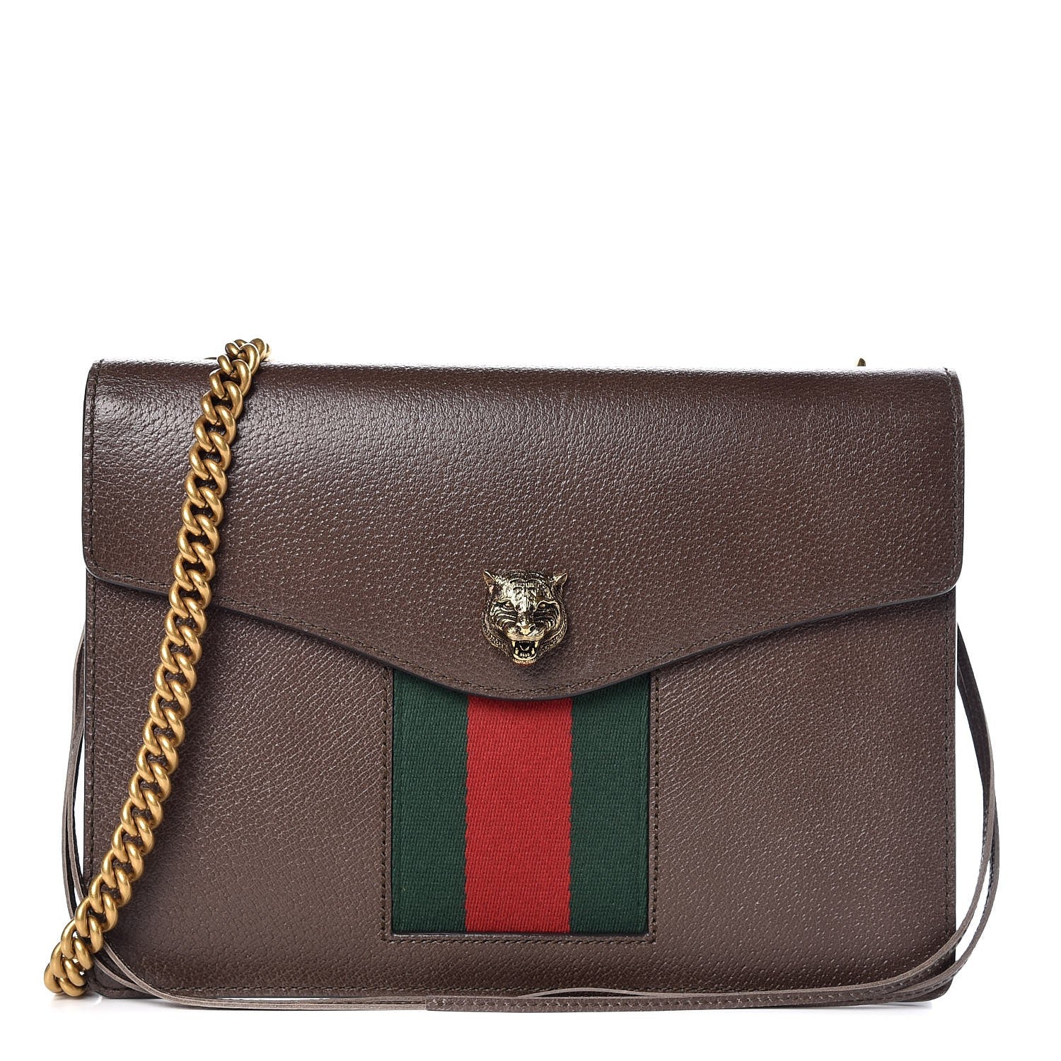 Gucci Grained Calfskin Web Animalier Shoulder Bag Brown 1 of 7