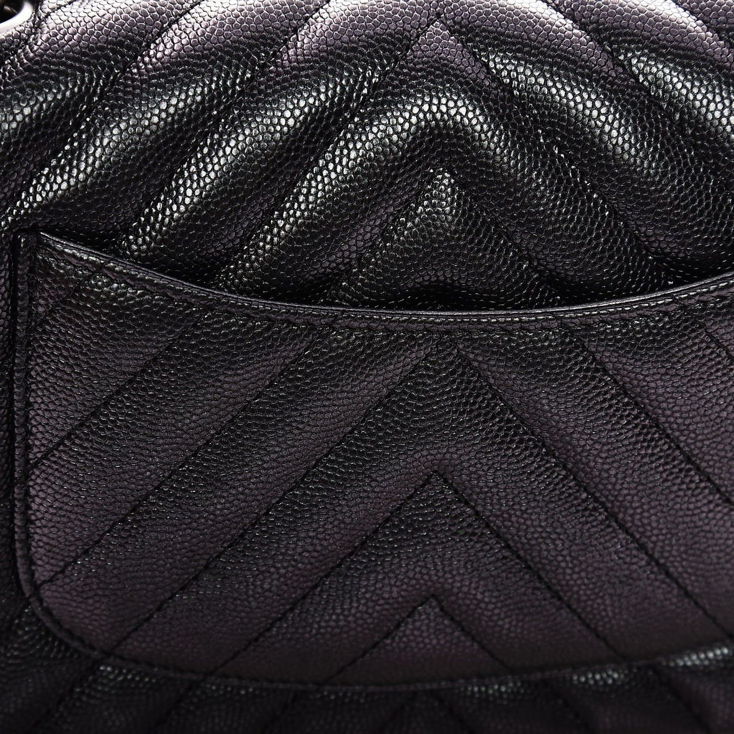 Iridescent Caviar Chevron Quilted Mini Rectangular Flap Black