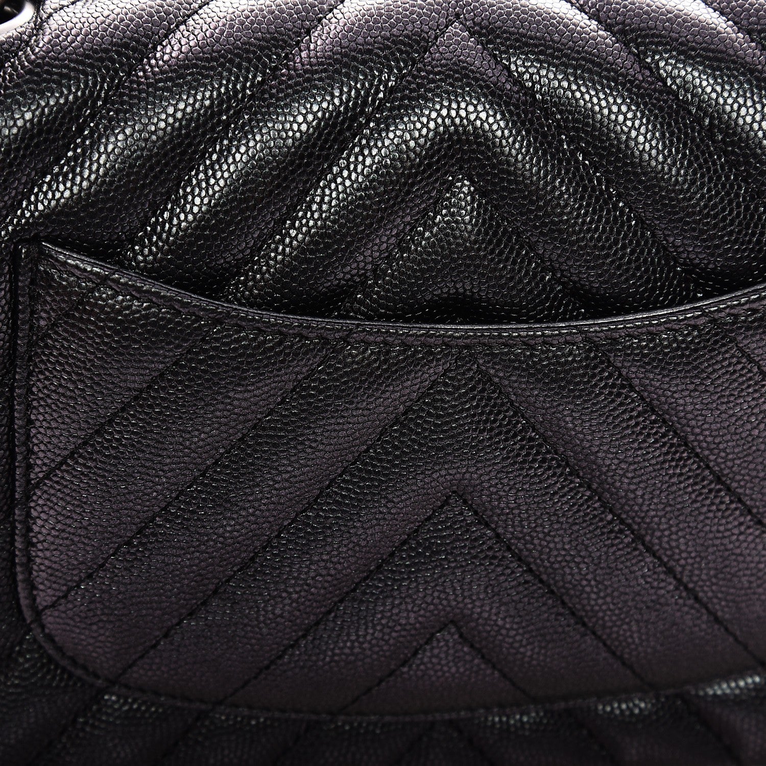 Chanel Iridescent Caviar Chevron Quilted Mini Rectangular Flap Black 9 of 10
