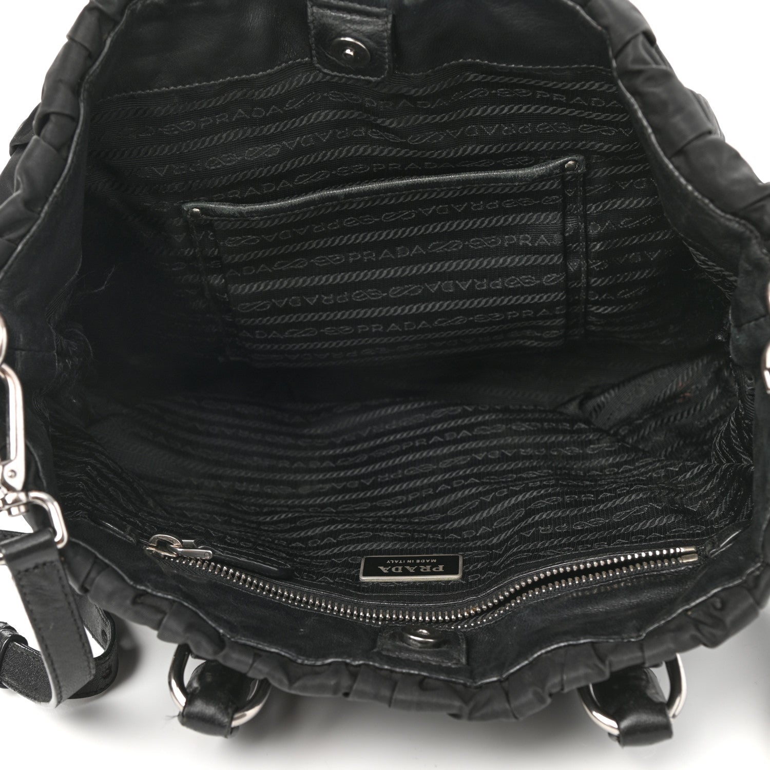 Prada Tessuto Nylon Nappa Braided Gaufre Shopping Satchel Black 4 of 12