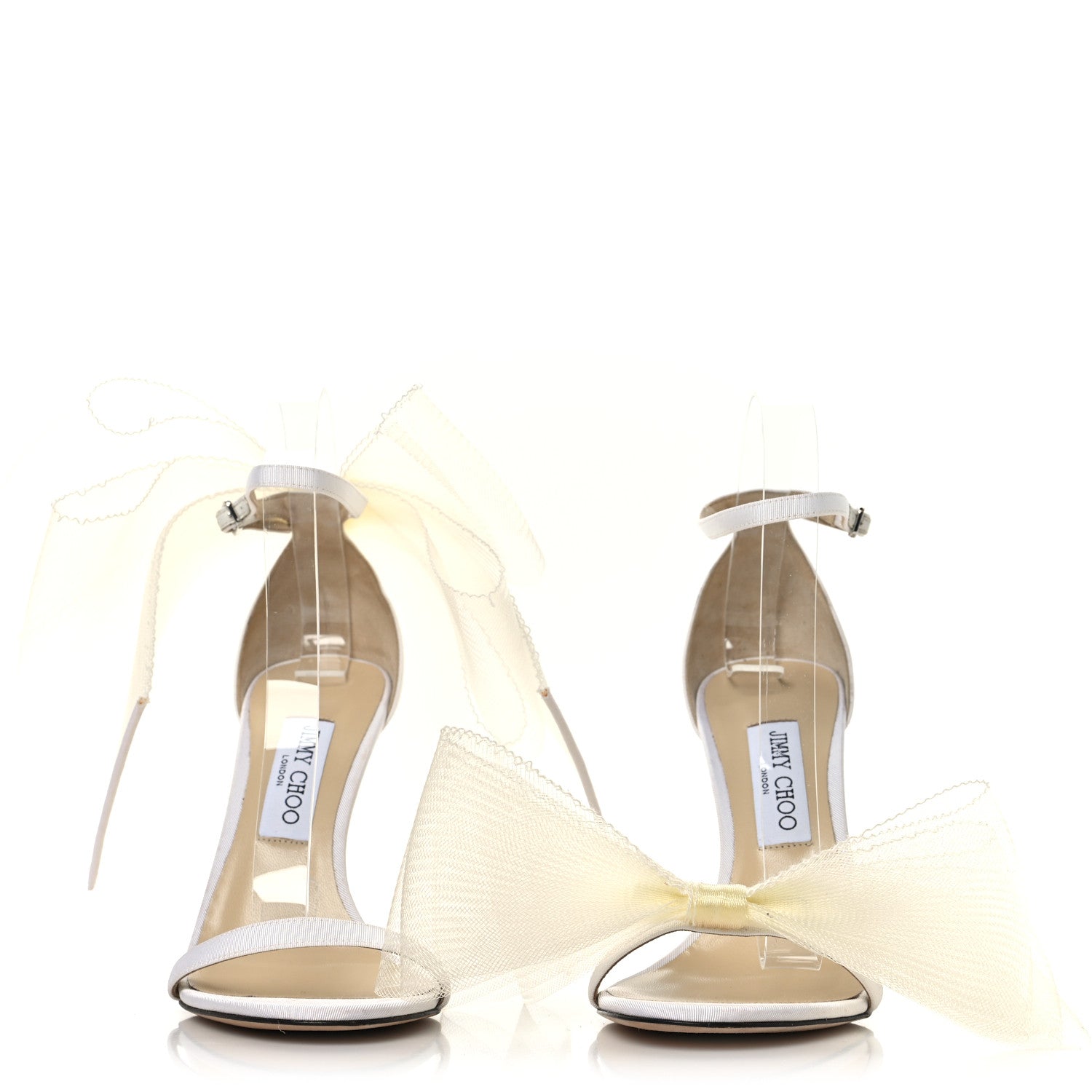 Jimmy Choo Grosgrain Asymmetric Mesh Fascinator Aveline 100 Bow Sandals 39.5 Latte 3 of 8
