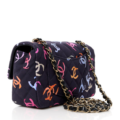 Chanel Printed Fabric Quilted Mini Rectangular Flap Black Pink Blue Yellow Orange 4 of 14
