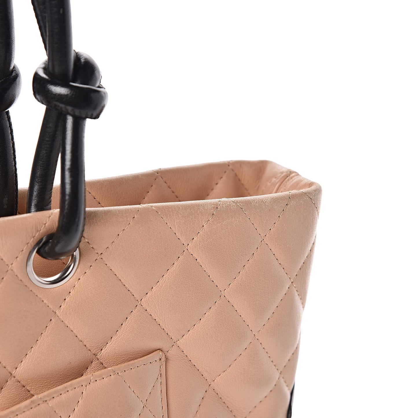 Calfskin Quilted Large Cambon Tote Beige Black