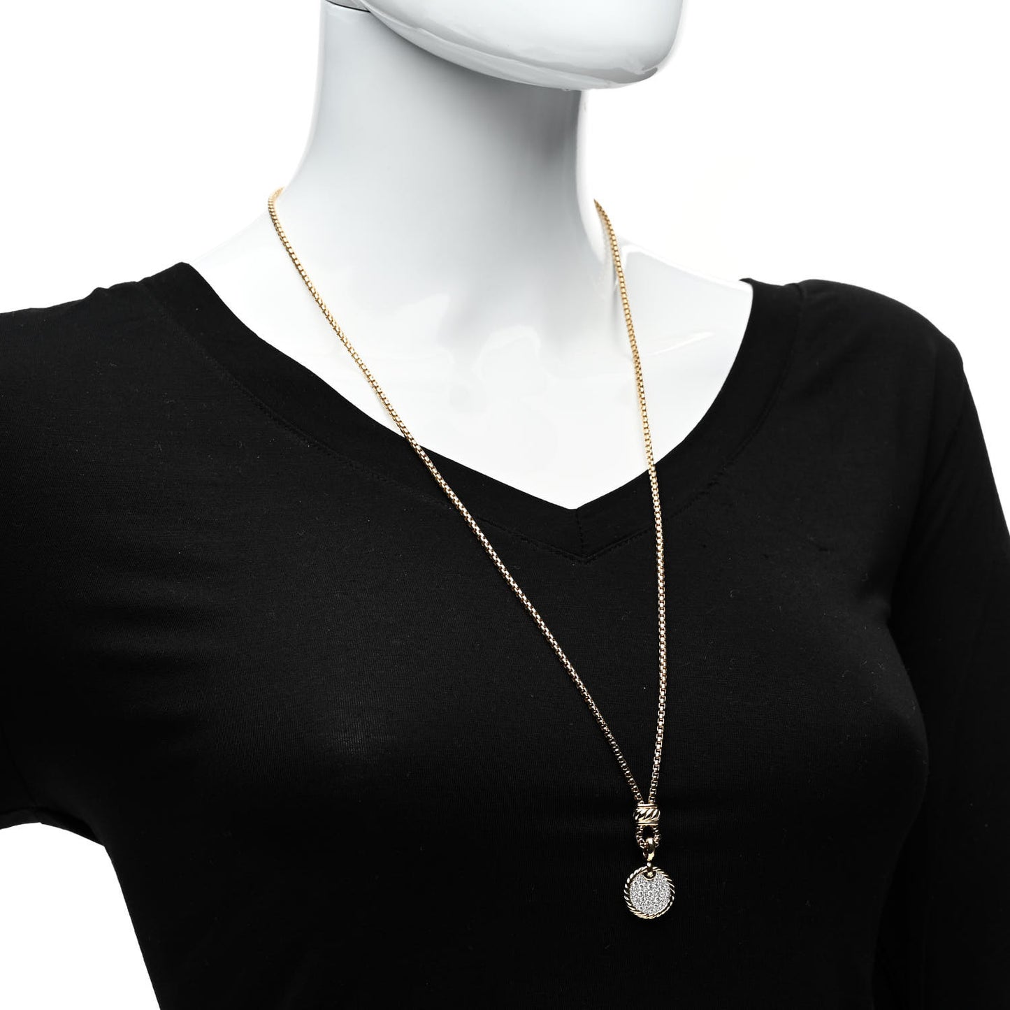 18K Yellow Gold Diamond Elements Disc Pave Pendant Necklace