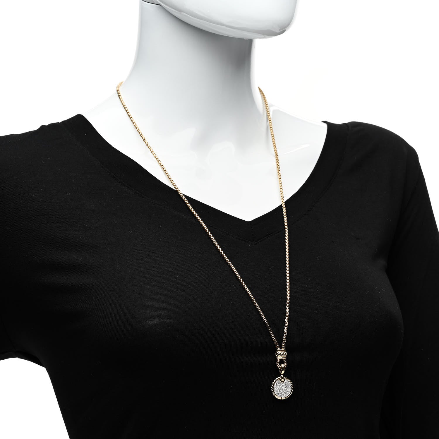 David Yurman 18K Yellow Gold Diamond Elements Disc Pave Pendant Necklace 2 of 4