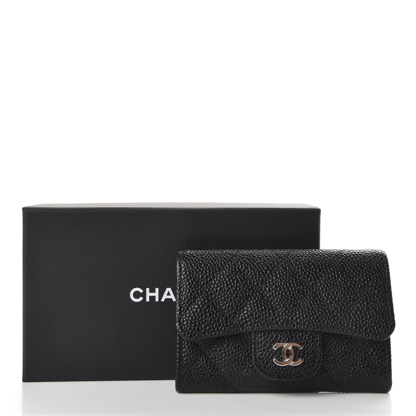 Caviar Quilted Flap Card Holder Black