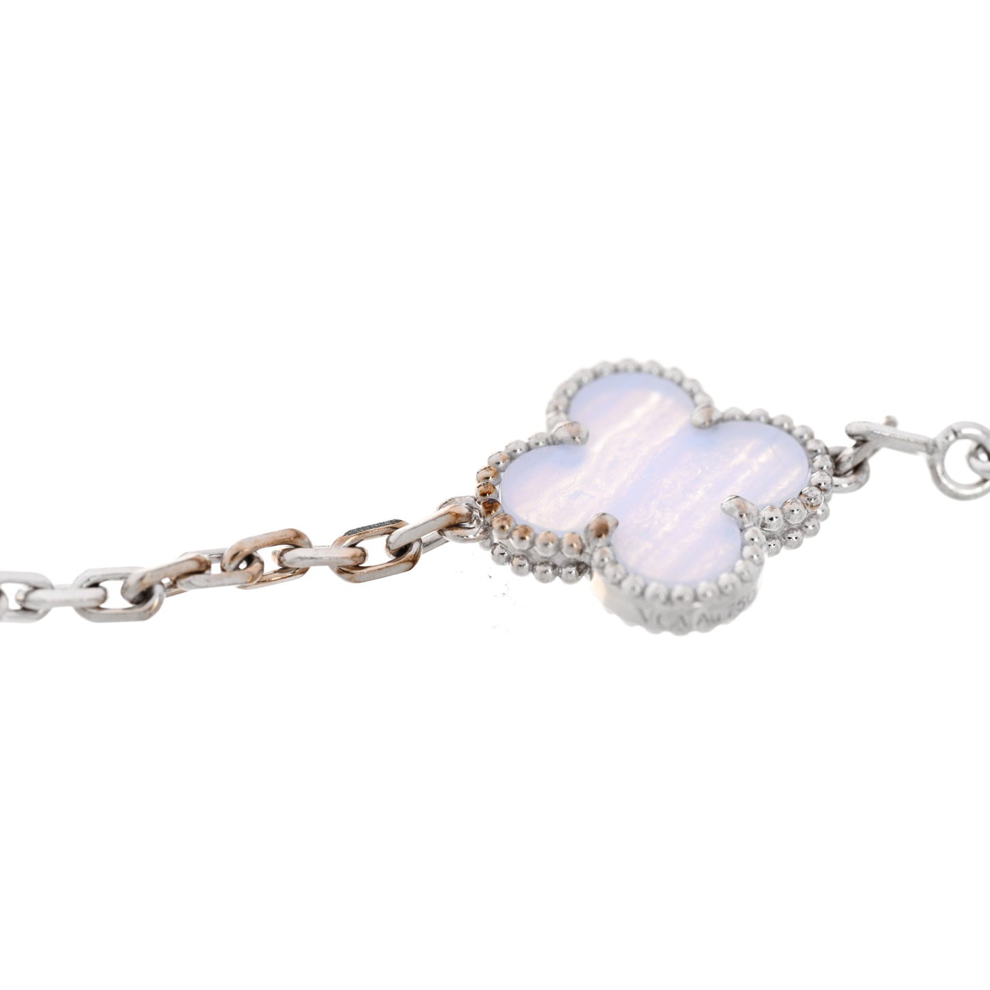 18K White Gold Chalcedony 5 Motifs Vintage Alhambra Bracelet