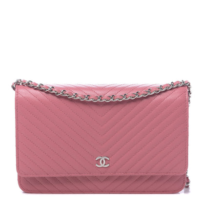 Chanel Caviar Chevron Quilted Wallet On Chain WOC Pink 1 of 12