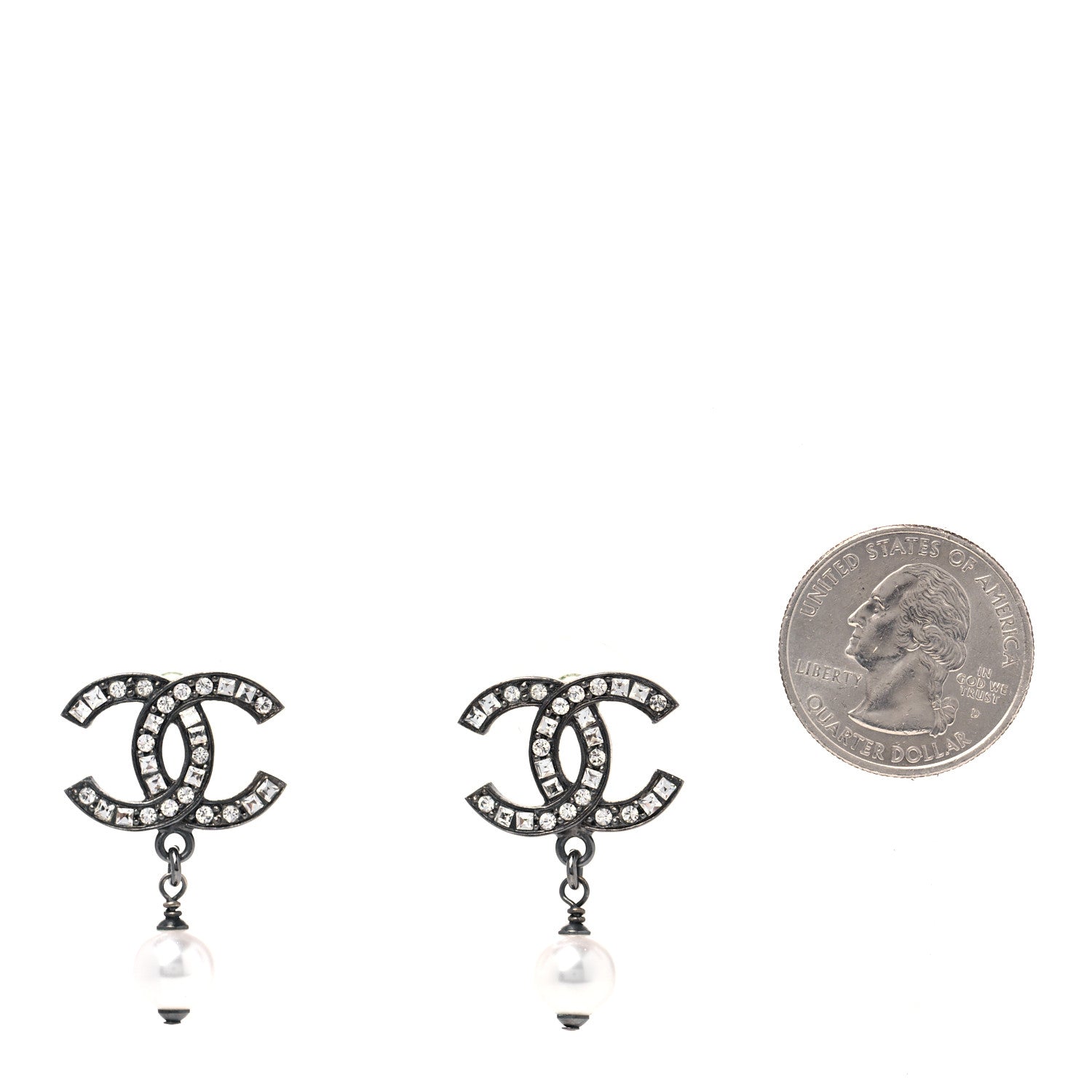 Chanel Ruthenium Crystal Pearl CC Drop Earrings 2 of 5