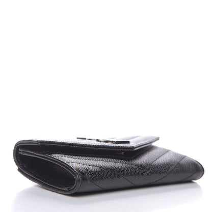 Saint Laurent Grain De Poudre Matelasse Chevron Small Monogram Envelope Wallet Black 4 of 7