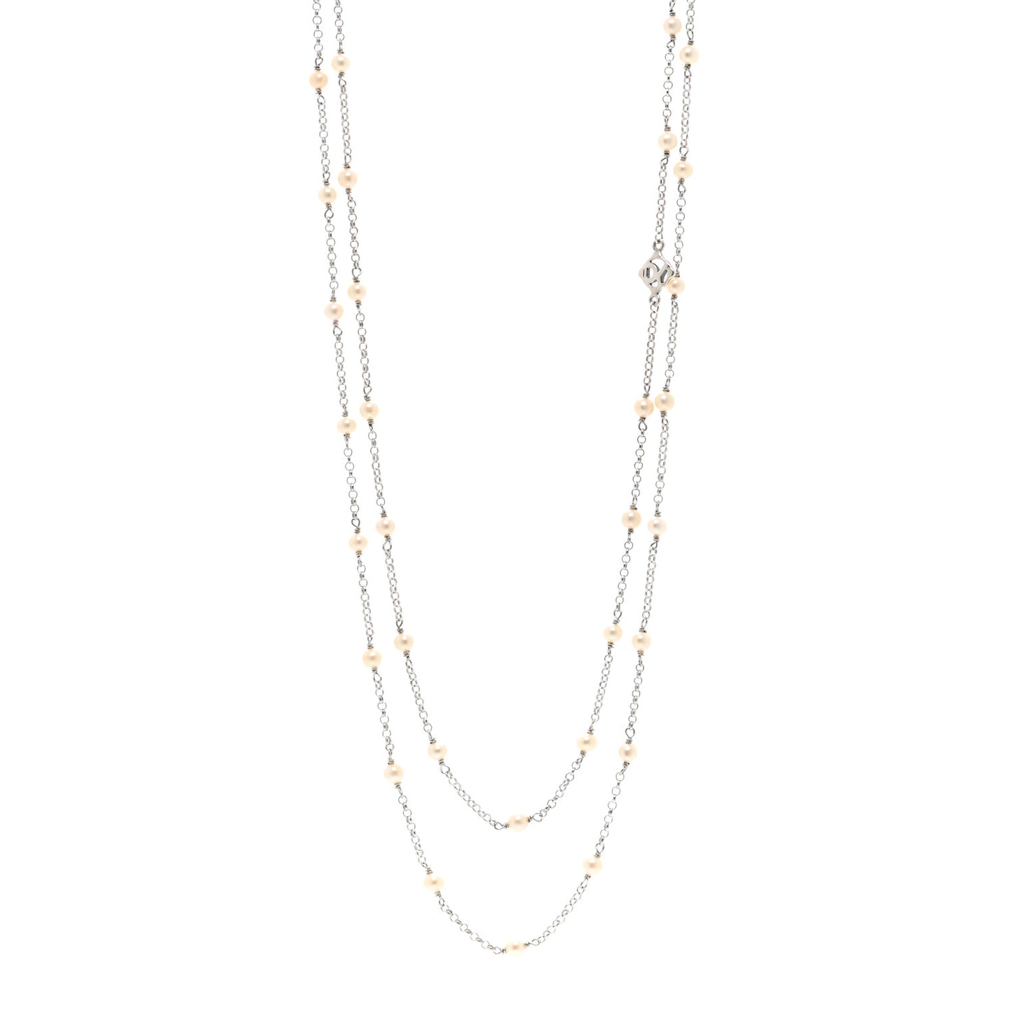 Sterling Silver Freshwater Cultured Pearl Station Long Necklace